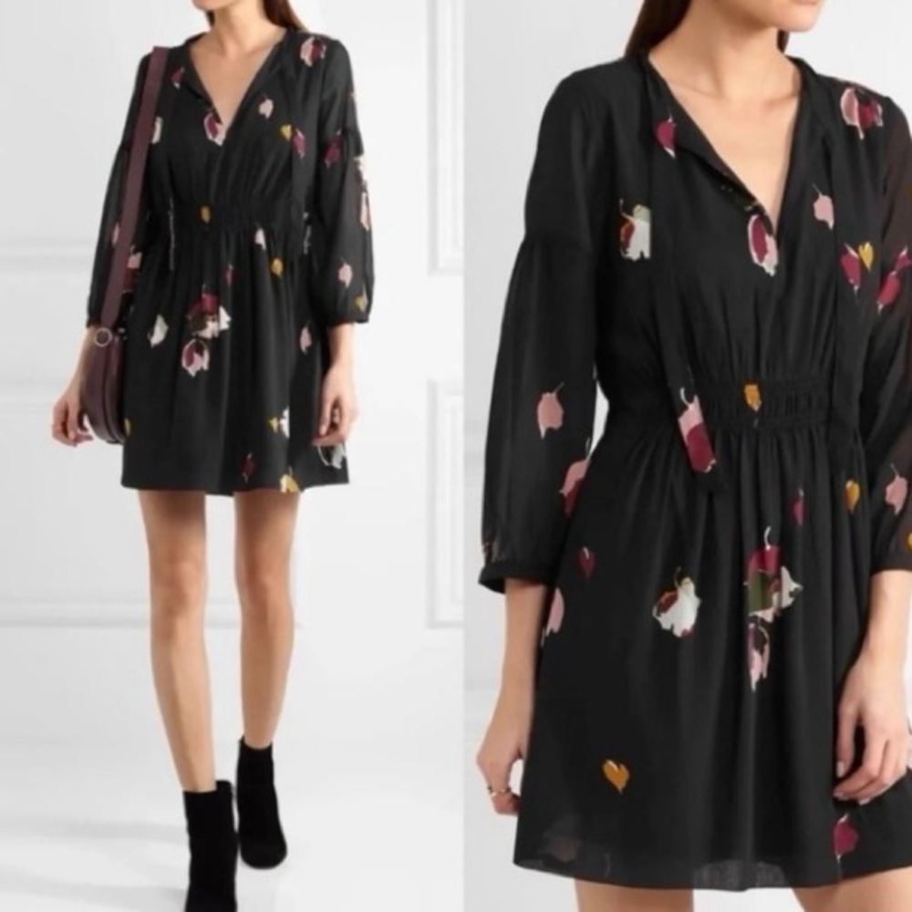 Madewell Painted Floral Tie Neck Dress